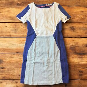 Boden Colorblock Shift Dress Women’s Size 2 Blue White Short Sleeve Cotton Blend